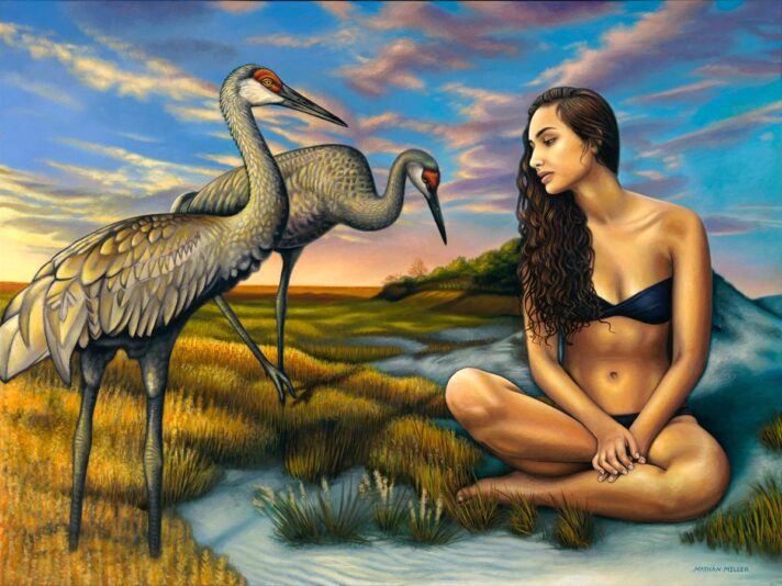 Eventide - A Sandhill Crane painting by Nathan Miller